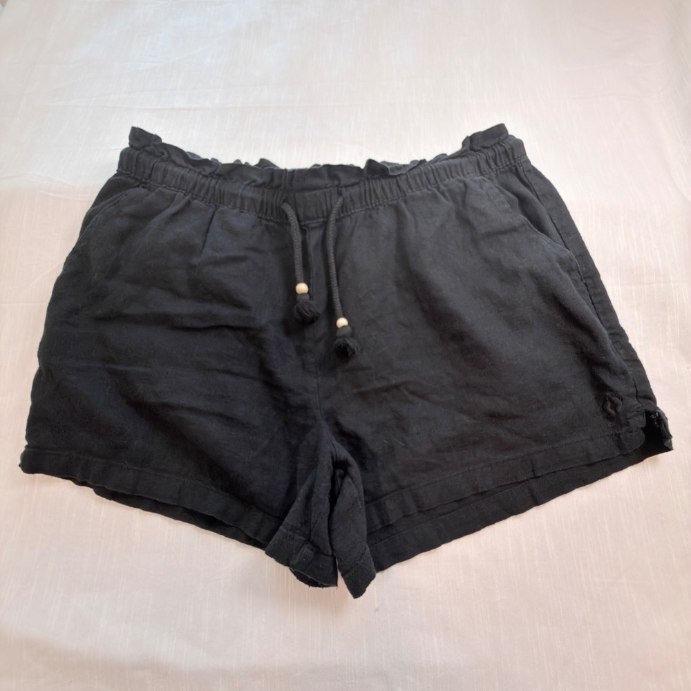 Hang Ten Linen Blend Shorts Women Large Black Excellent Paperbag Drawstring